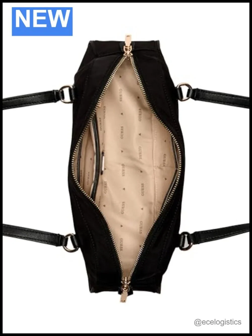 Nylon Satchel Shoulder Bag with Gold Hardware and Top Handle